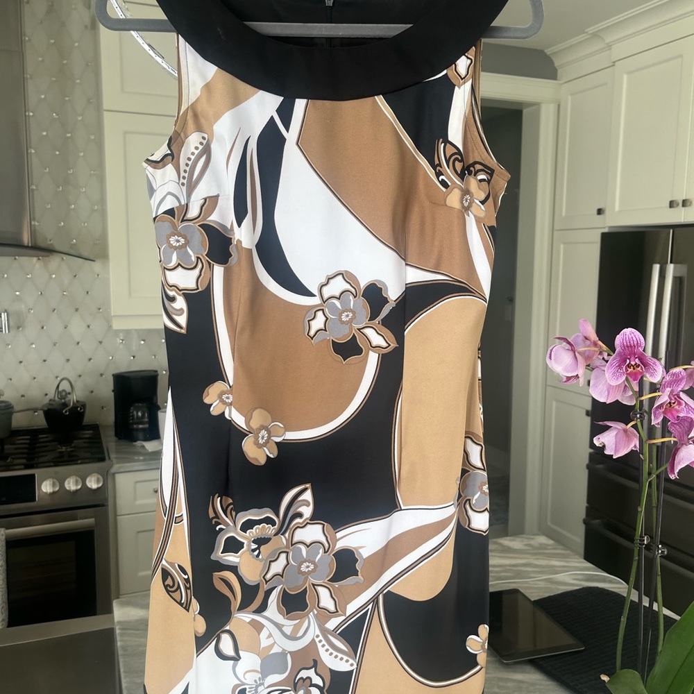 connected apparel Black, Tan & White Floral Mini Dress